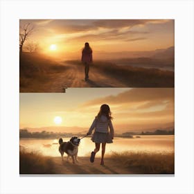 Girl Walks Her Dog Canvas Print