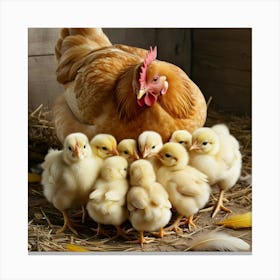 Chickens With Chicks Canvas Print