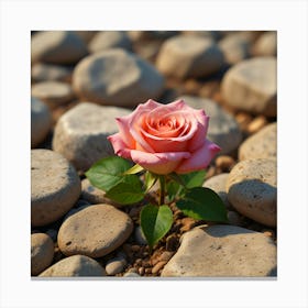 Pink Rose On Rocks Canvas Print