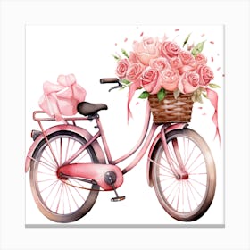 Pink Bicycle With Roses Canvas Print