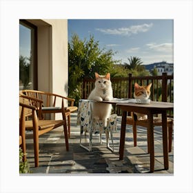 Two Cats At A Table Canvas Print