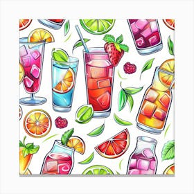 Seamless Pattern With Fruits And Drinks 1 Canvas Print