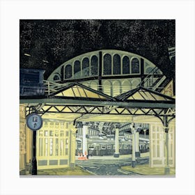 York Station Night Reduction Linocut Canvas Print