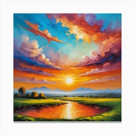 Sunset Over A River 1 Canvas Print