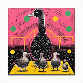 Black Ducklings Linocut Canvas Print