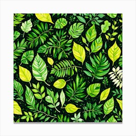 Seamless Pattern With Green Leaves, Different Types Of Leaves And Their Textures art print Canvas Print