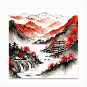 Chinese Landscape Mountains Ink Painting (66) Canvas Print