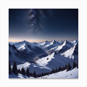 Night Sky Over Snowy Mountains 1 Canvas Print