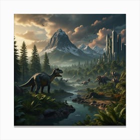 Dinosaurs In The Forest Canvas Print