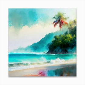 Watercolor Of A Tropical Beach Canvas Print