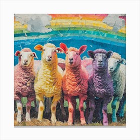 Rainbow Sheep Retro Collage 3 Canvas Print