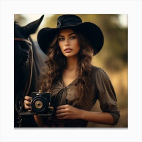 Beautiful Woman With A Camera Canvas Print