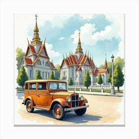 Elegant Vehicle Near A Grand Palace, Watercolor Painting 1 Canvas Print