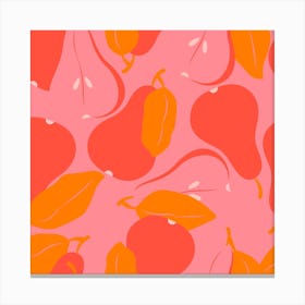 Pattern With Vibrant Pears On Bright Pink Square Canvas Print