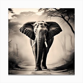 Black And White Vintage Photograph Of An Elephant, 1116 Canvas Print