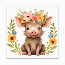 Floral Baby Boar Nursery Illustration (9) Canvas Print