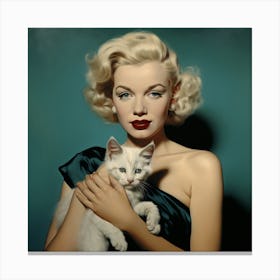 Marsha Monroe With Kitten Canvas Print