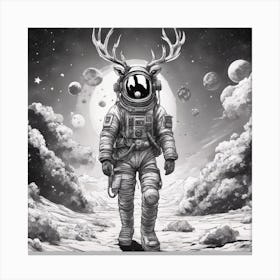 A Deer In Cosmonaut Suit Wandering In Space 1 Canvas Print