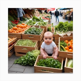 Baby In A Market Canvas Print