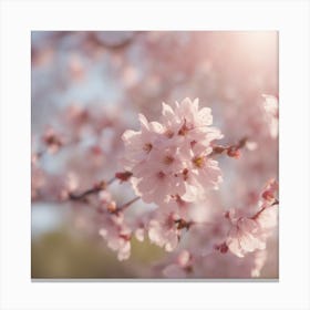 A Blooming Cherry Blossom Tree With Petals Gently Falling In The Breeze Canvas Print