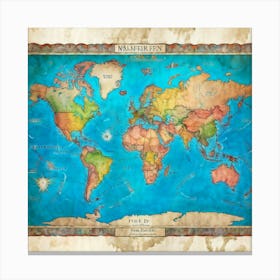 Detailed World Map Watercolor Style Continents And Oceans Outlined With Precision Geographic Land (3) Leinwandbild