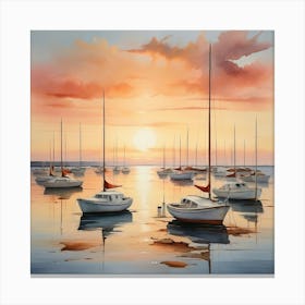 Sailboats At Sunset Art Print 1 Canvas Print