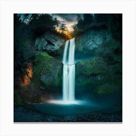 Multnomah Falls at sunset. Just one of many large waterfalls along the Columbia Gorge in Washington and Oregon (5) Canvas Print