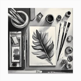 Firefly A Beautiful Modern Italian Inspired Flatlay Of A Creative Workspace For Oil Painting, Stylis Canvas Print