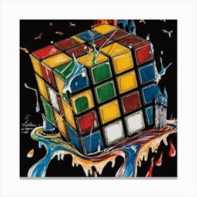 Colorful Rubiks Cube Dripping Paint 6 Canvas Print