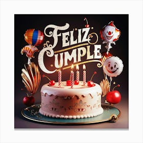 Feliz cumple and Feliz cumpleaños sign means Happy Birthday in Spanish language, Birthday party celebration gift with birthday cake candle colorful balloons best congratulation over light background wall artFeliz Cumple 43 Leinwandbild