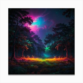 Dark Forest With Rainbow Canvas Print