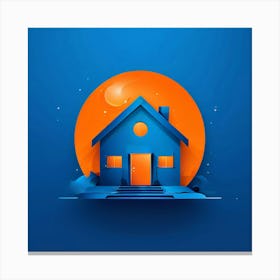 House On Blue Background 1 Canvas Print