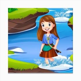 Girl Crossing The River Illustration Canvas Print