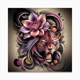 Leopard With Lotus Flower Canvas Print