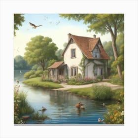 Cottage By The Lake Canvas Print