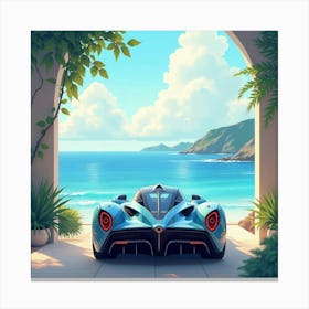 Pagani Huayra Against A Dreamy Watercolor Ocean View Canvas Print