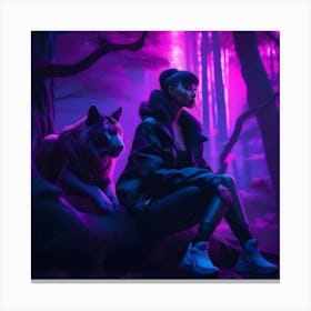 Neon Wolf In The Woods Canvas Print