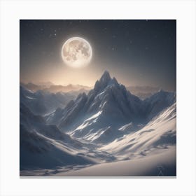 Full Moon Over Snowy Mountains Canvas Print