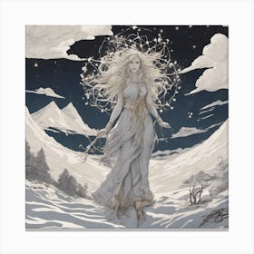 Scottish Goddess A'Chailleach Sprinkles Frost Monochromatic Canvas Print