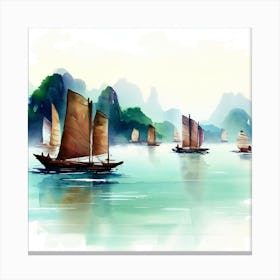 Watercolor Boats In The Water, Hạ Long Bay Canvas Print