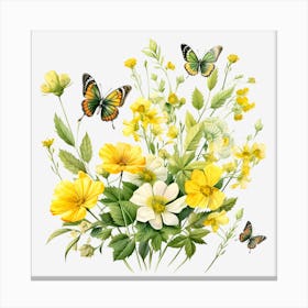 Yellow Flowers With Butterflies Canvas Print