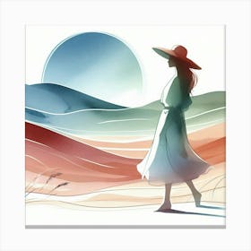 Woman Walking In The Desert Canvas Print