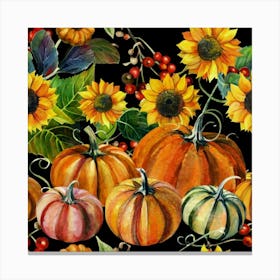 Pumpkins And Sunflowers 2 Canvas Print