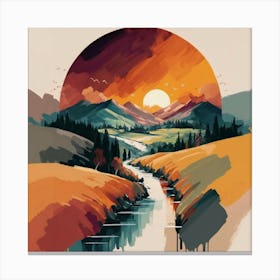 The wide, multi-colored array has circular shapes that create a picturesque landscape 11 Canvas Print