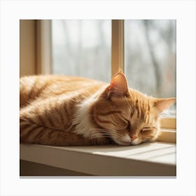 Cat Sleeping On Window Sill Canvas Print