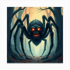 Horrific Spider Monster In Dark Forest, Watercolor, Eerie Colors 1 Canvas Print