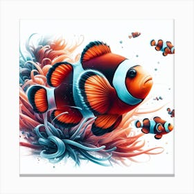 Sea Clownfish In Motion, Sea Clownfish Watercolour Art Print 1 Canvas Print