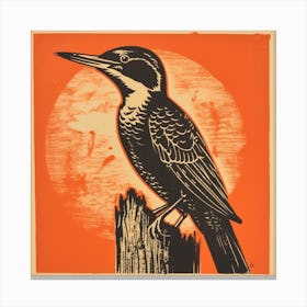 Retro Bird Lithograph Woodpecker 2 Canvas Print