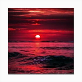 Red Sunset Over The Ocean Canvas Print