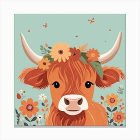 Floral Baby Highland Cow Nursery Illustration (7) Canvas Print